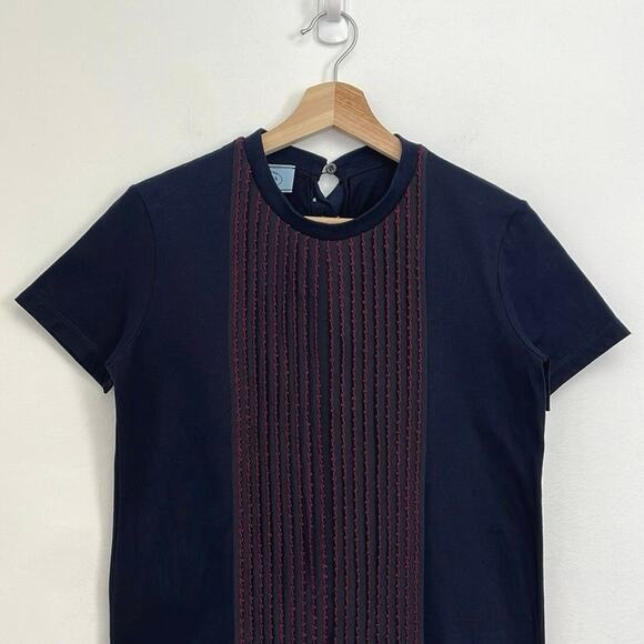 Prada Tuxedo Ruffle Tie Back Bow Cotton-Silk Luxury Designer Crewneck Tee Small - Picture 3 of 12